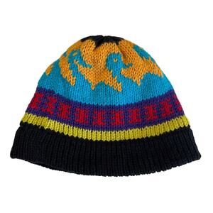 Handcrafted 100% Peruvian Wool Lined Beanie Natural Fiber Colorful Retro Winter